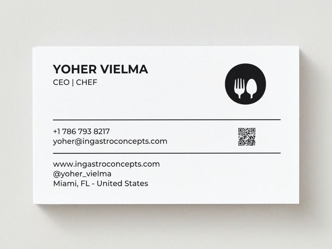 Tarjeta comercial Yoher Vielma - Ingastro Concepts