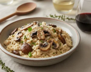 Risotto de Hongos Secos emplatado