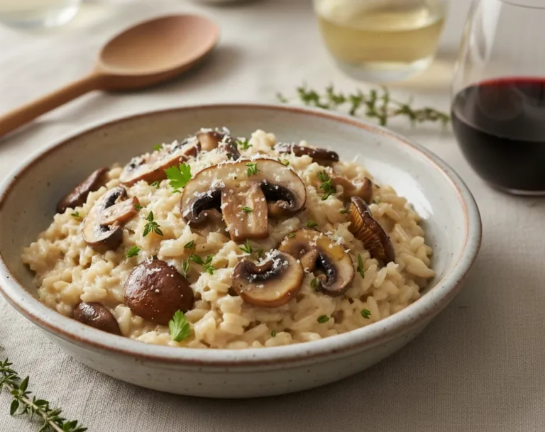 Risotto de Hongos Secos emplatado